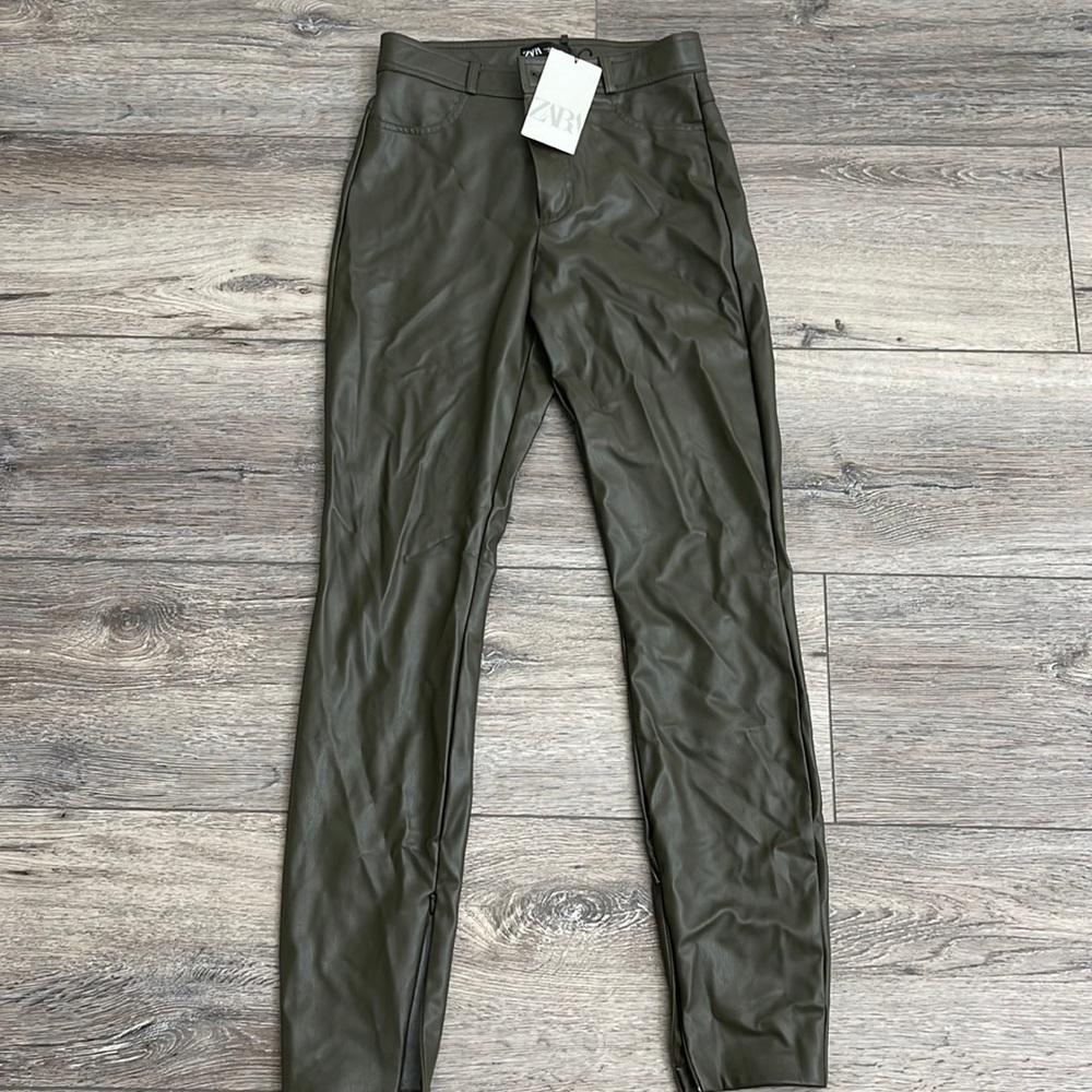 Brand new with tags Zara olive leather pants